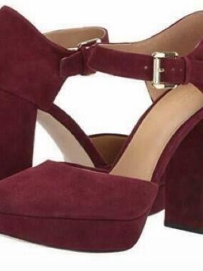 MICHAEL Michael Kors Burgundy Ankle Strap Block Heels, Size 7.5